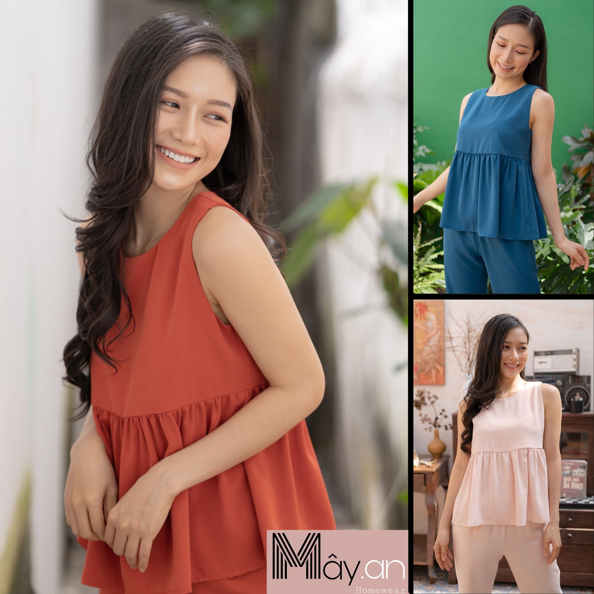 Đồ mặc nhà MÂY baby doll lụa Hàn quốc quần dài