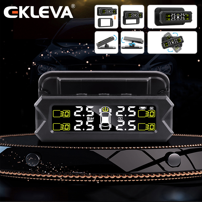 EKLEVA Hệ Thống Giám Sát Báo Động Áp Suất Lốp TPMS Xe Hơi Cảm Biến Lốp Giá Đỡ Bổ Sung Sạc Năng Lượng Mặt Trời Điều Chỉnh Độ Sáng 360 Có Thể Điều Chỉnh