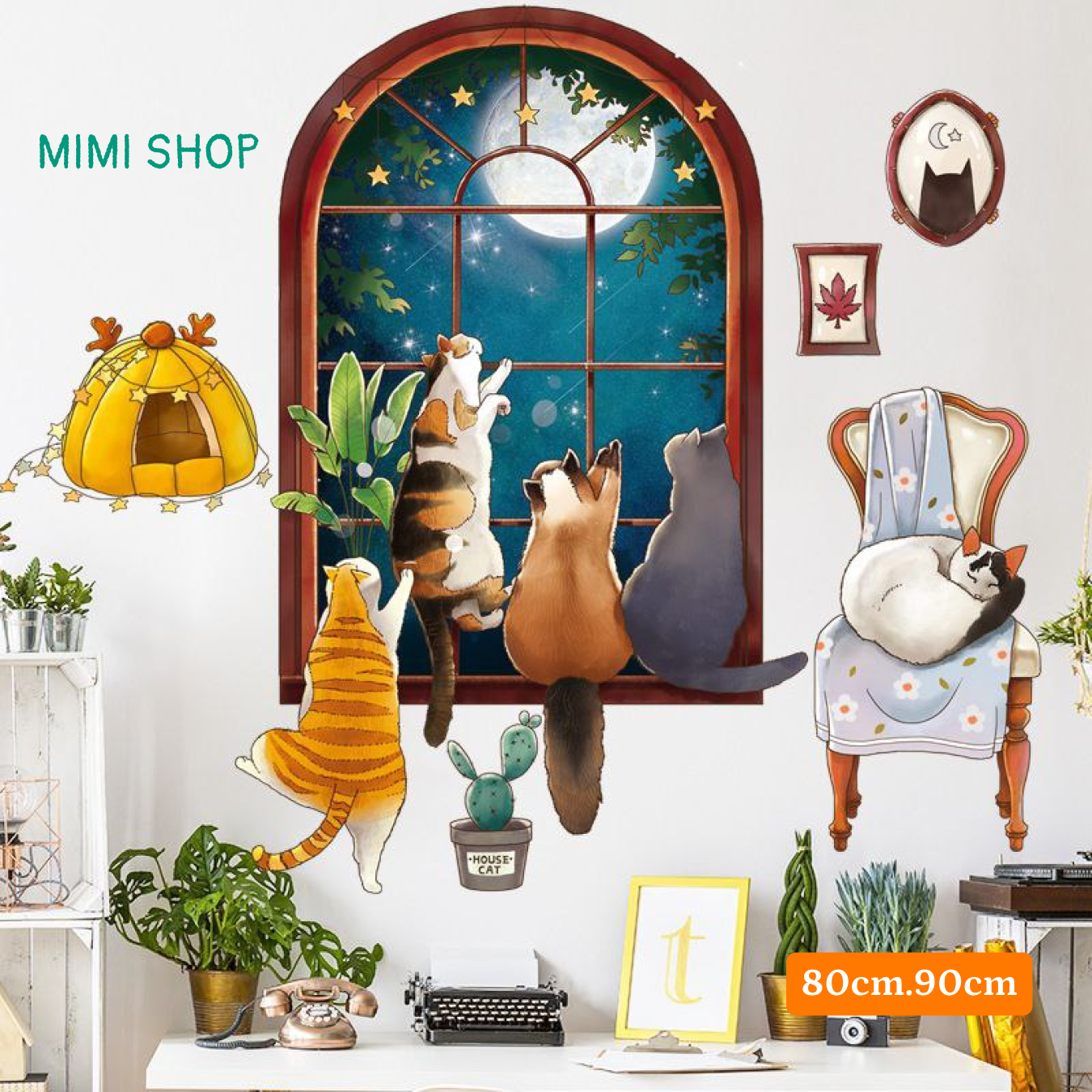 Decal dán tường Chú mèo nhìn cửa sổ