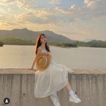 Váy hai dây đầm babydoll voan tơ dáng dài trắng buộc nơ vai