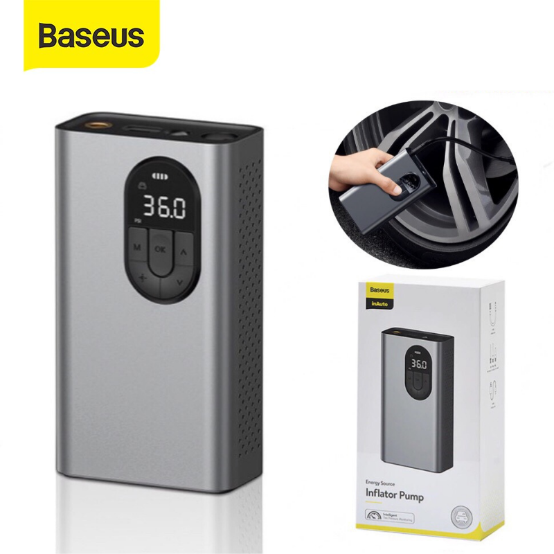 Bơm lốp ô tô không dây mini baseus tích điện 7500mah - bơm lốp cầm tay cho oto, xe máy, xe đạp.