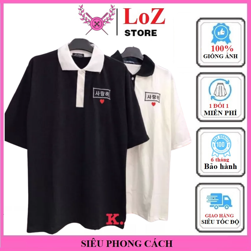 Big sale - áo polo chữ hàn thêu tim tuyệt đẹp