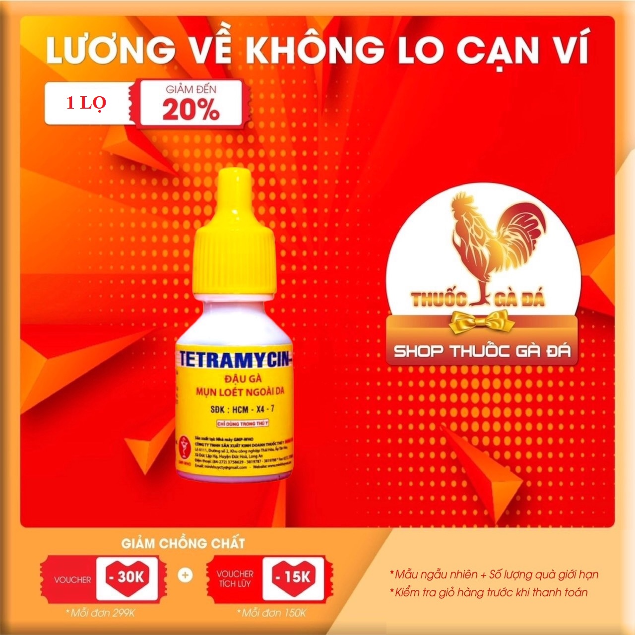 Tetramycin - d đậu gà, mụn lở loét, đậu mắt, đậu chân, đậu cánh cho gà đá, gà con