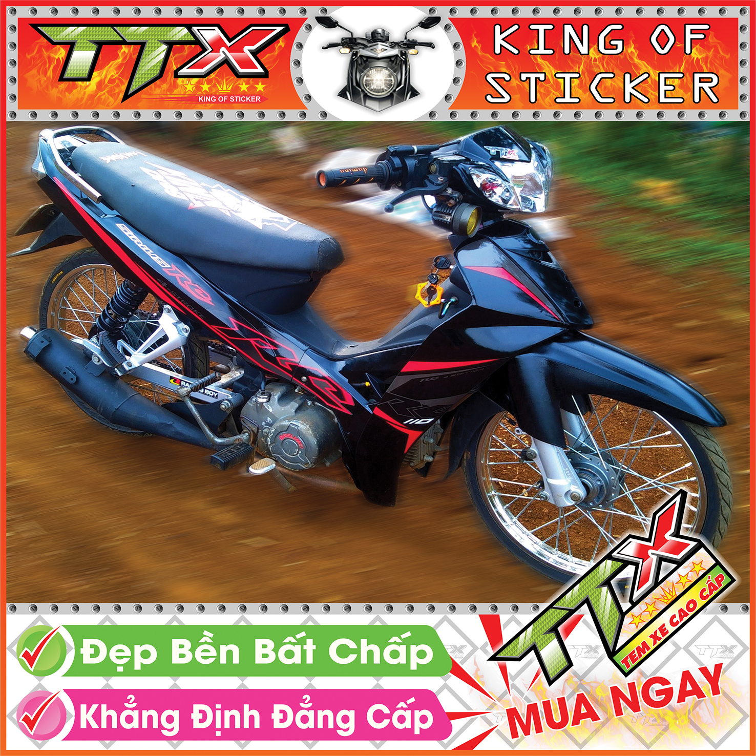 Tem sirius rc 110 , Tem xe phụ kiện sirius màu đen xám đỏ siêu đẹp , Shop TTX Team chế sirius