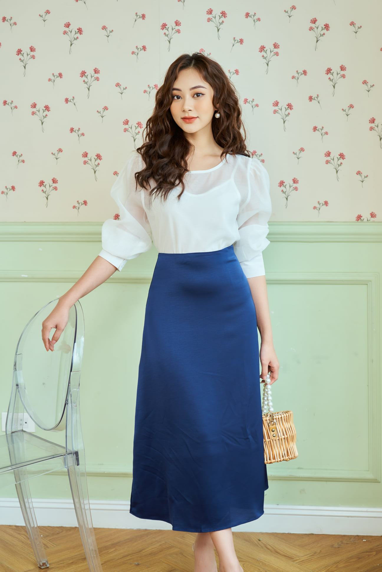 Ceci cela - chân váy dài lụa thanh lịch gored