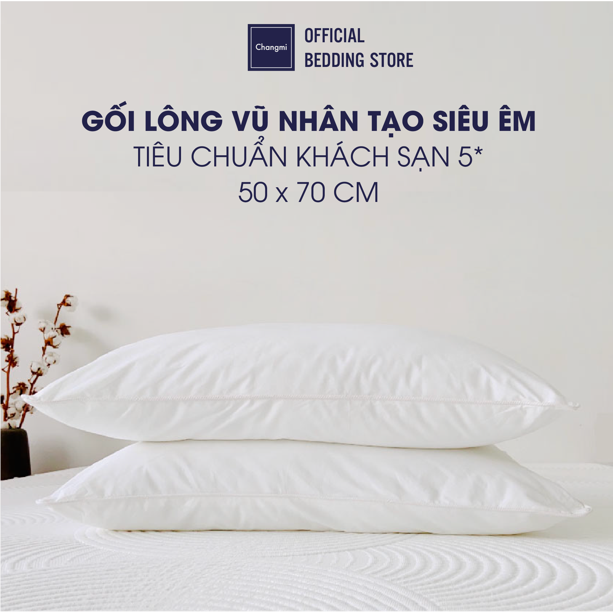 Gối lông vũ nhân tạo Microfiber siêu êm CHANGMI tiêu chuẩn khách sạn 5 sao -  50x70cm