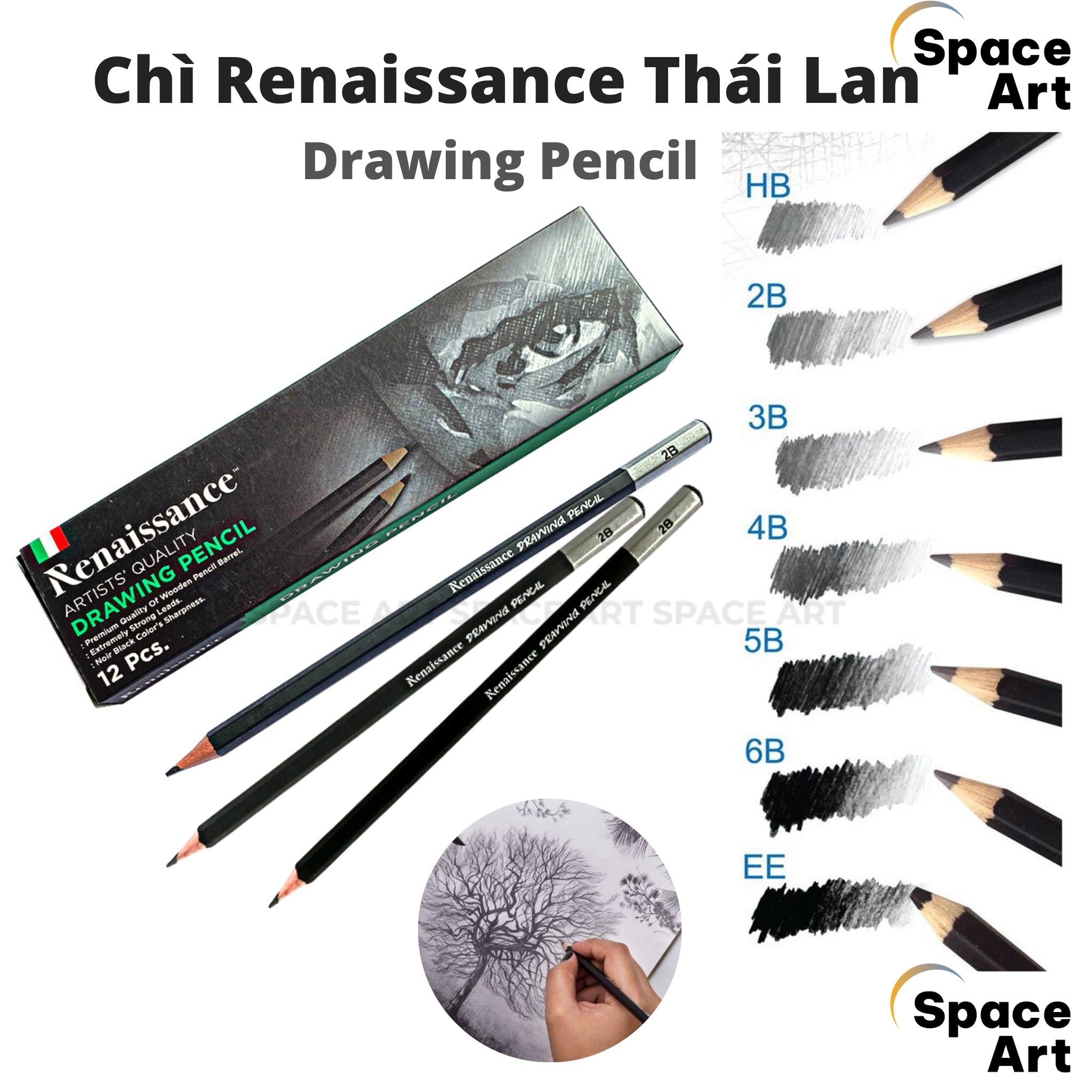 Bút chì đen mỹ thuật drawing renaissance thái lan hb-6b
