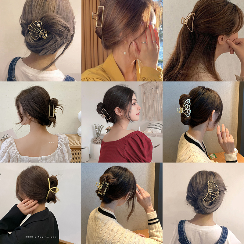 FINE TOO Korean Gold Claws Hair Clips Pearl Shell Geometry Betterfly Grab Hairpin Women Fashion Accessories
