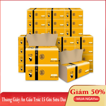 Combo 1 Thùng Giấy Ăn Gấu Trúc 15 Gói Giấy Ăn Khăn Giấy Gấu Trúc 3 Lớp Giấy Ăn Gấu Trúc Sipiao Siêu Dai