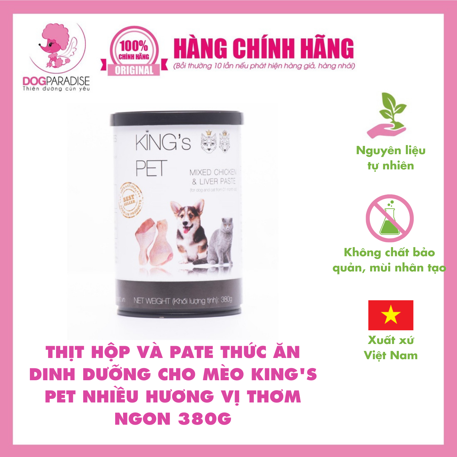 Thịt hộp và Pate thức ăn dinh dưỡng cho chó mèo King's Pet nhiều hương vị thơm ngon 380g - Dog Paradise