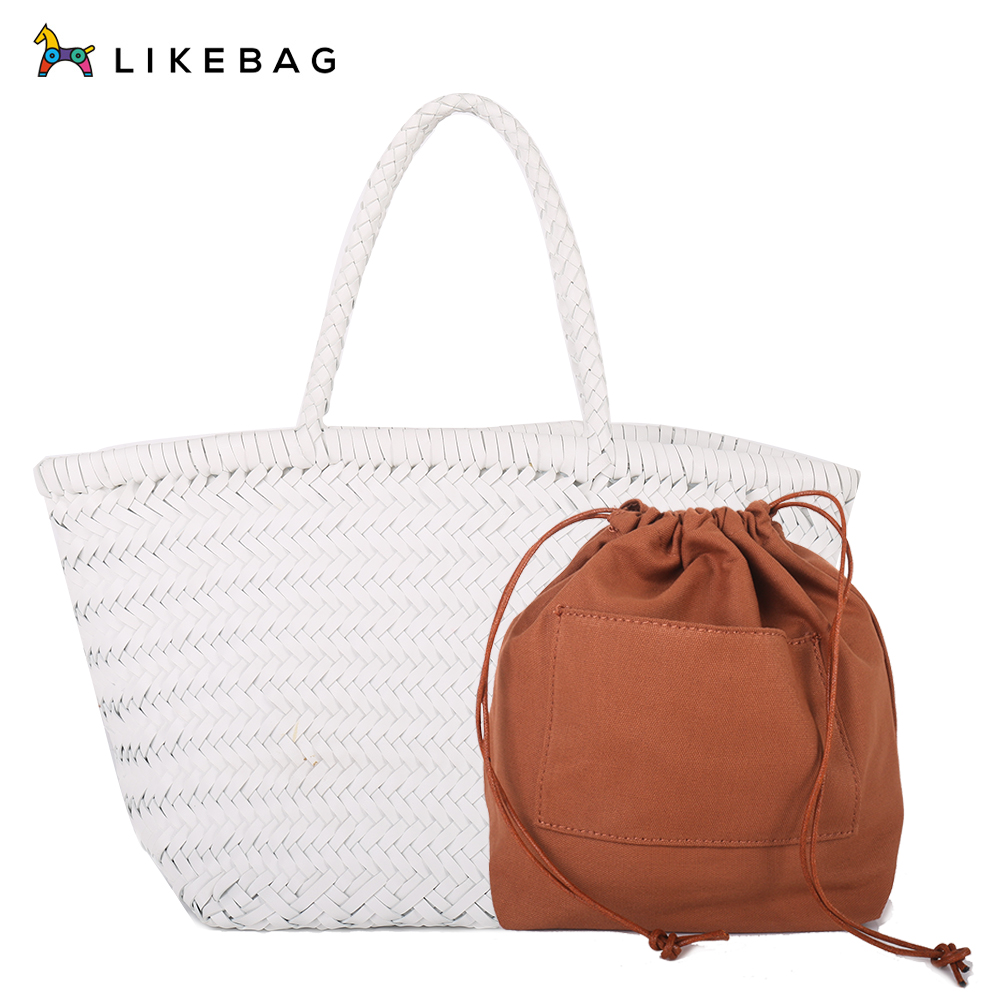 LIKEBAG thời trang túi xách nữ vai thường túi tote túi pu da dệt đi biển Túi tote cho phụ nữ