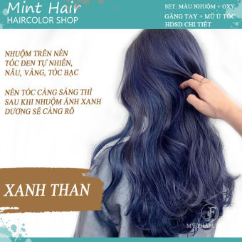 Kem nhuộm tóc thảo dược màu xanh than - tặng oxy