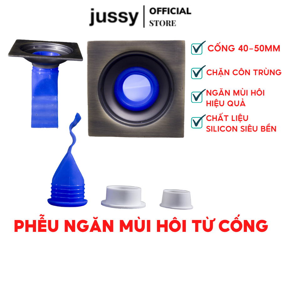 Bộ Van Ngăn Mùi Hôi Cống Jussy Kèm Nắp Nhựa, Phụ Kiện Phễu Cao Su Silicon Lắp Thoát Sàn Nhà Tắm Phòng Vệ Sinh Chống Trào Ngược Chống Côn Trùng