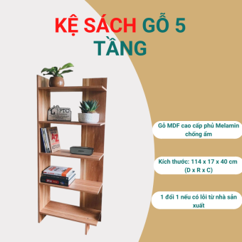 Kệ Sách Gỗ - Giá Sách Gỗ 5 Tầng Lắp Ghép Nhiều Màu Sắc Tiện Ích