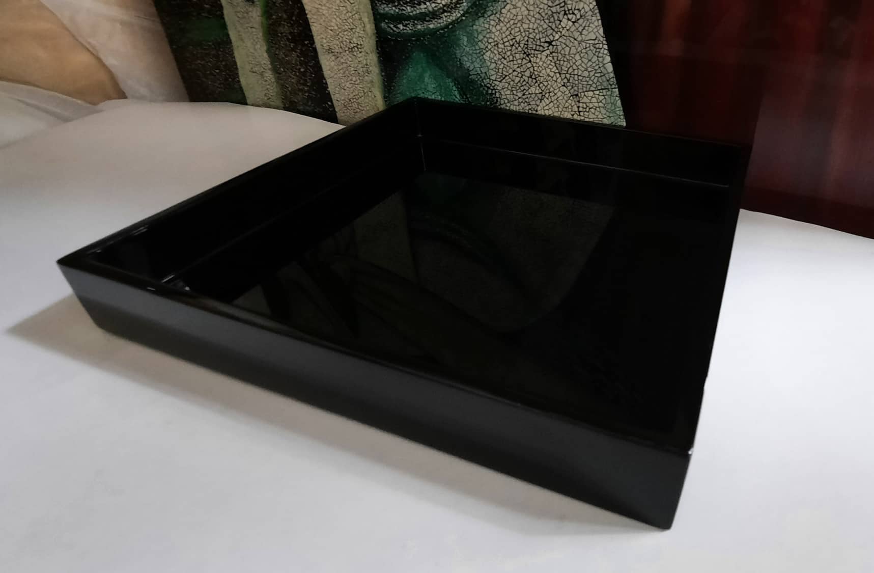 Khay sơn mài vuông màu đen, kích thước 20x20x2cm  - K01