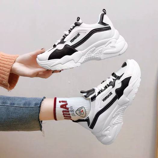 Giày thể thao nữ VERNASE - giày nữ giày sneaker nữ giầy nữ giày bata nữ da trắng phối đen độn đế hàn quốc đi học đẹp giá rẻ