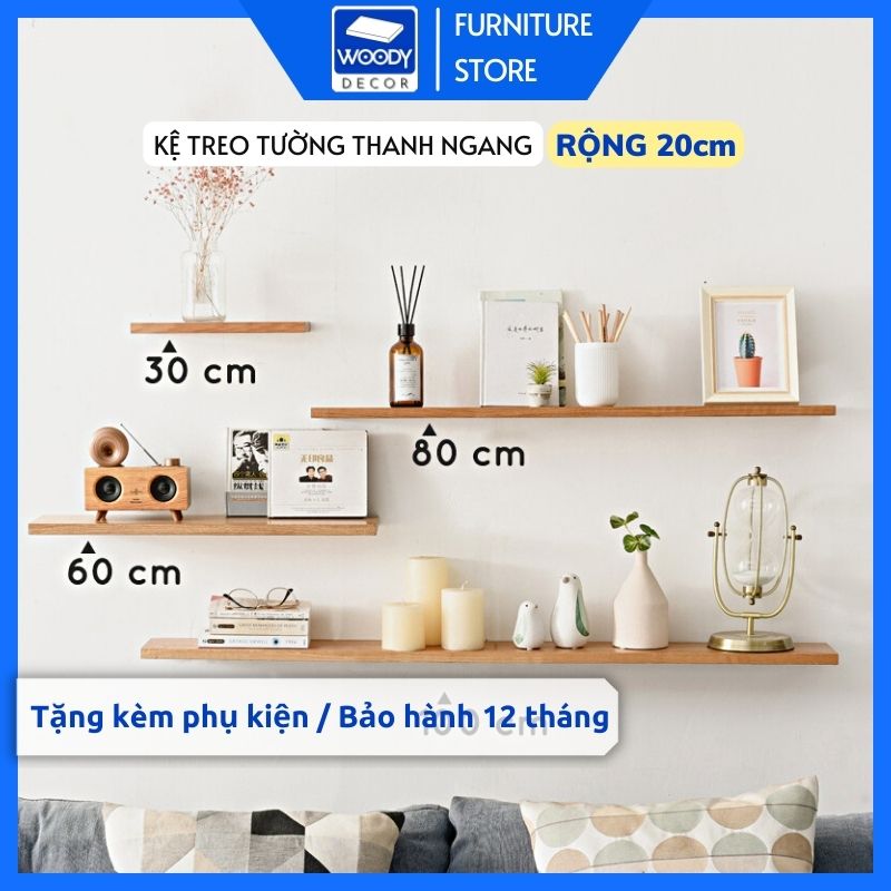 Kệ treo tường rộng 20cm gỗ thanh ngang kết cấu âm tường WOODY mã D4