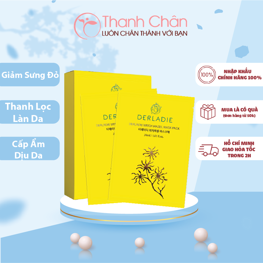 [ Mẫu Mới ] Mặt Nạ Giảm Mụn, Dưỡng Sáng Da  Derladie Witch Hazel Mask Pack