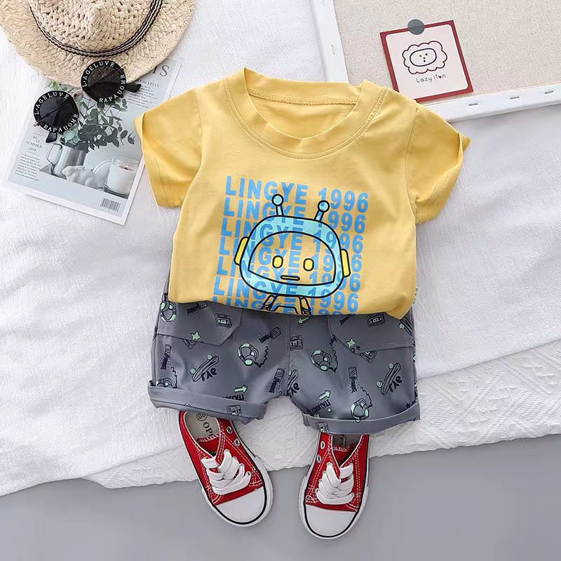Bộ 2 món quần đùi ngắn tay cho bé trai 0-6 tuổi bộ đồ ngắn tay mùa hè cotton nguyên chất