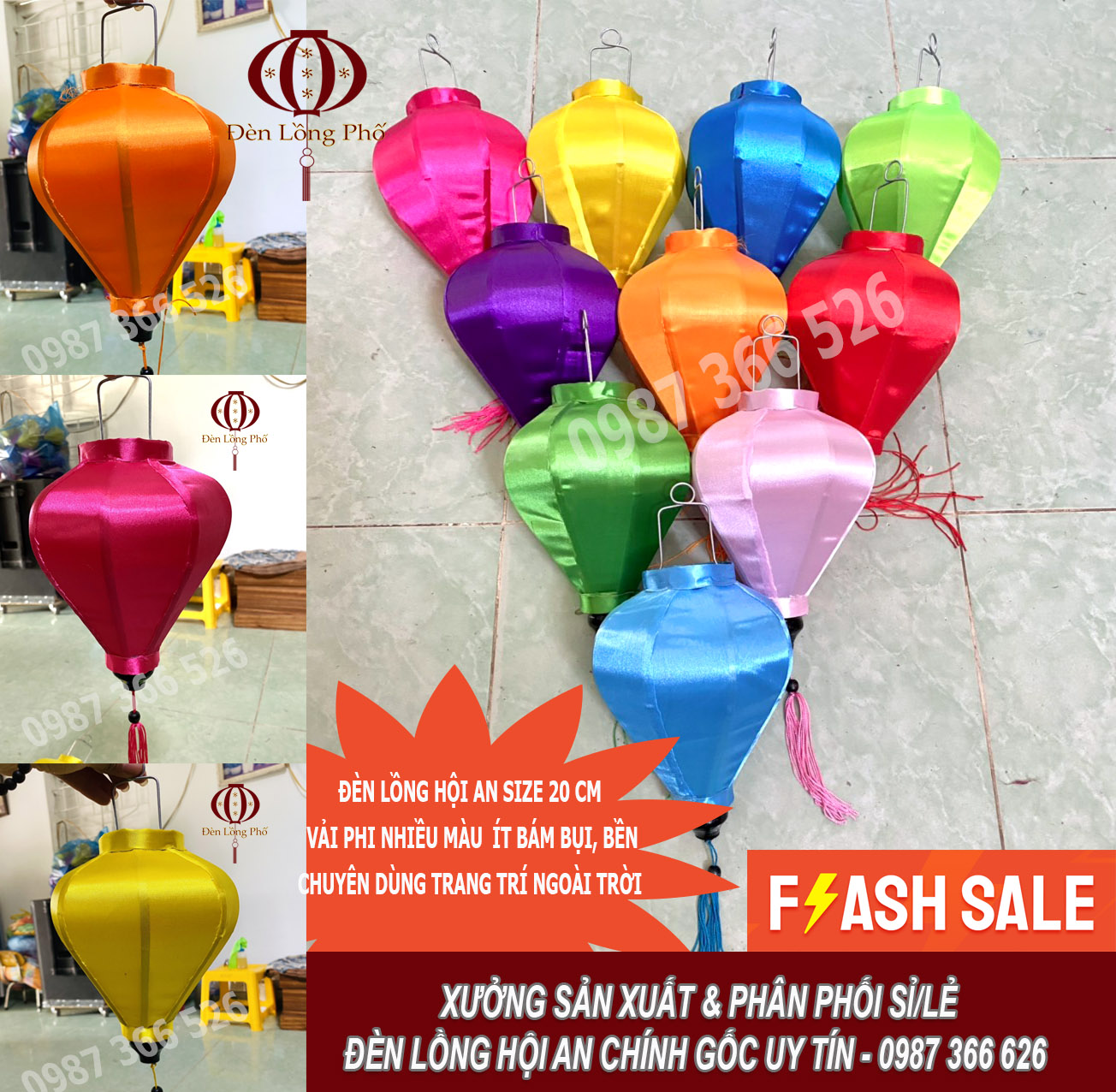 COMBO Đèn lồng Hội An kiểu tỏi size 20 cm vải phi bóng chuyên dùng trang trí ngoài trời