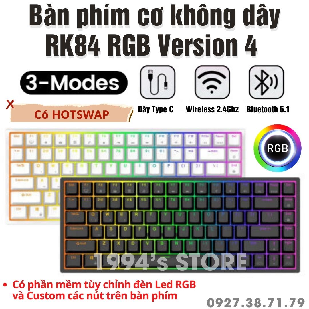 (có sẵn) rk84 version 4.0 hotswap - bàn phím cơ royal kludge rk84 led rgb wireless 2.4g + bluetooth 5.1 + có dây type c + hotswap - hãng phân phối chính thức 1