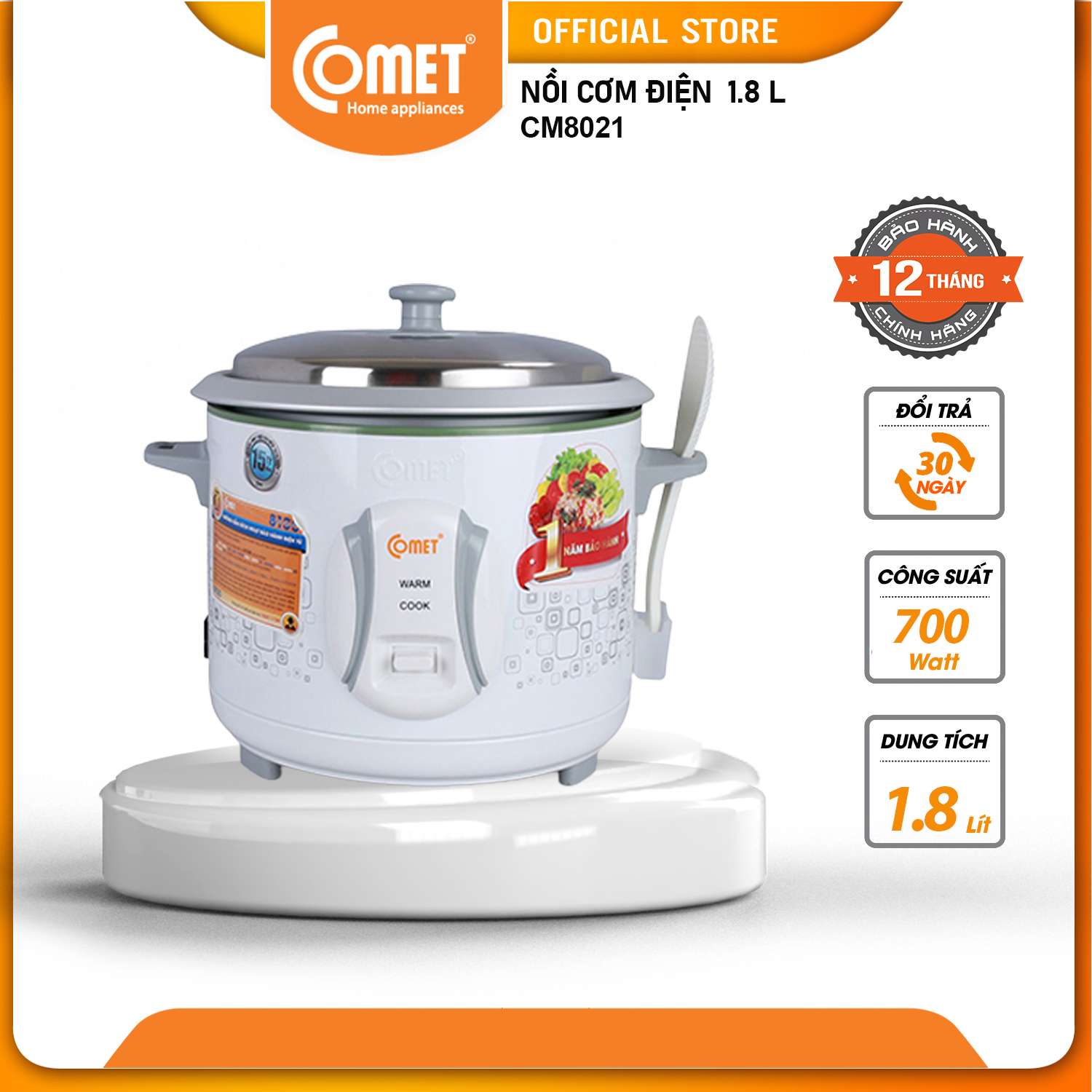 Nồi cơm điện nắp rời comet - cm8021- 1.8l - hàng chính hãng