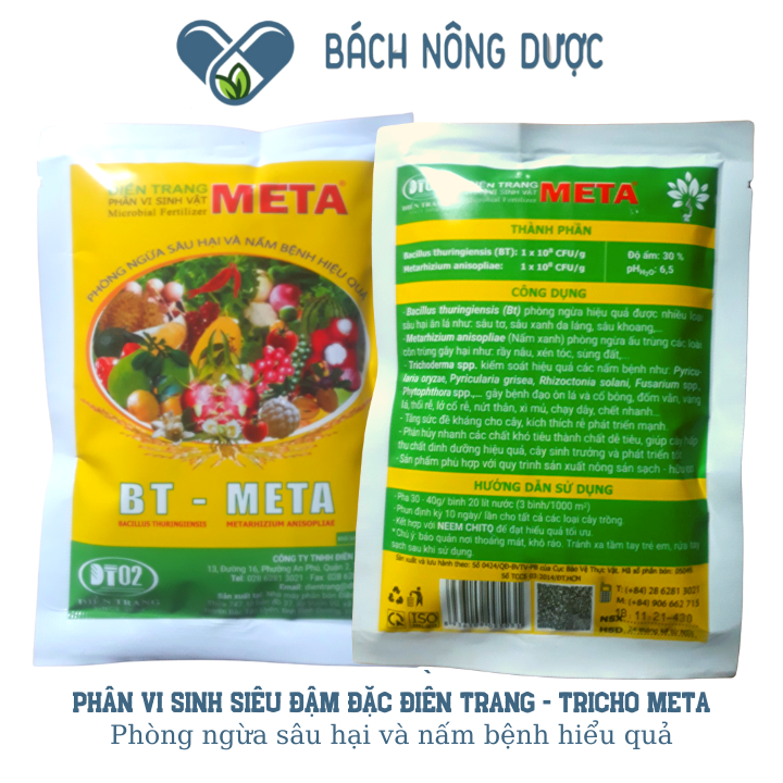 Chế Phẩm Sinh Học Meta Tricho BT ĐIỀN TRANG Phòng Ngừa Sâu Hại và Nấm Bệnh Cực Kì Hiệu Quả và An Toàn gói 100 gram