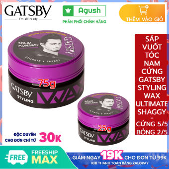 Sáp vuốt tóc nam mùi thơm cứng Gatsby chính hãng Styling Wax Ultimate & Shaggy siêu cứng giá rẻ giữ nếp tạo kiểu phồng Solid Mohawk 25g, 75g bóng vuốt tóc khô ngắn không bết dính dạng sáp mềm gốc nước dễ rửa sạch hương hoa quả
