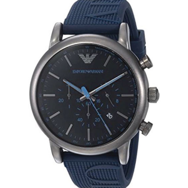 Emporio Armani Black Dial Blue Rubber Strap Chronograph Watch For