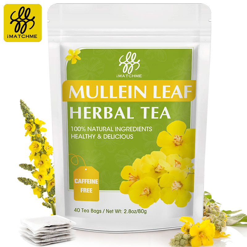 Trà lá imatchme mullein-Trà thảo dược làm sạch hô hấp và phổi, không caffeine, 40 túi trà