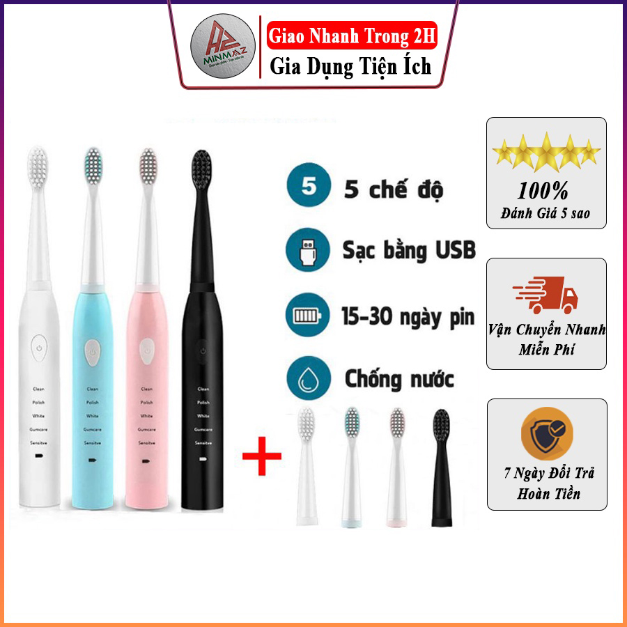 Bàn chải đánh răng, bàn chải tự động đánh răng 5 chế độ - chăm sóc răng miệng toàn diện - freeship
