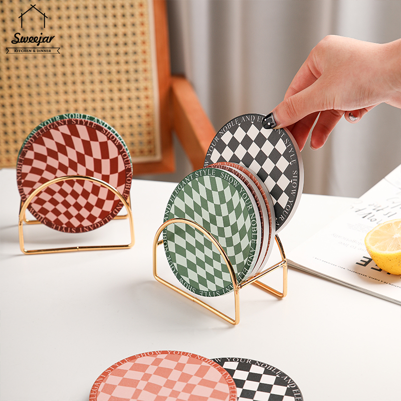 Sweejar tấm lót cốc bằng gốm tấm lót bàn cờ tấm lót cốc chống trượt cách nhiệt