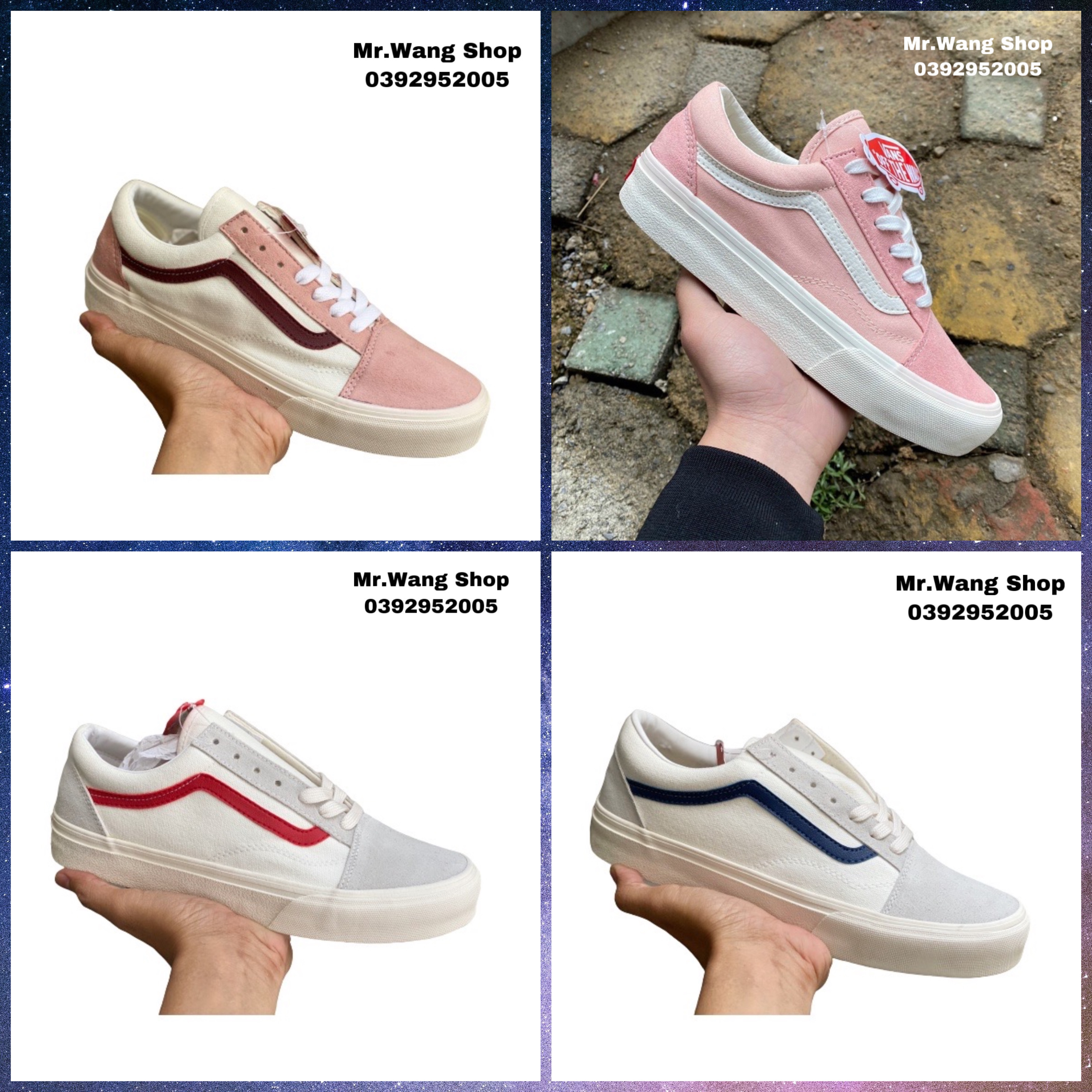 Giày Vans Vault Old Skool da lộn hồng, xanh navy, đỏ Tặng boxbill + Tất cổ ngắn