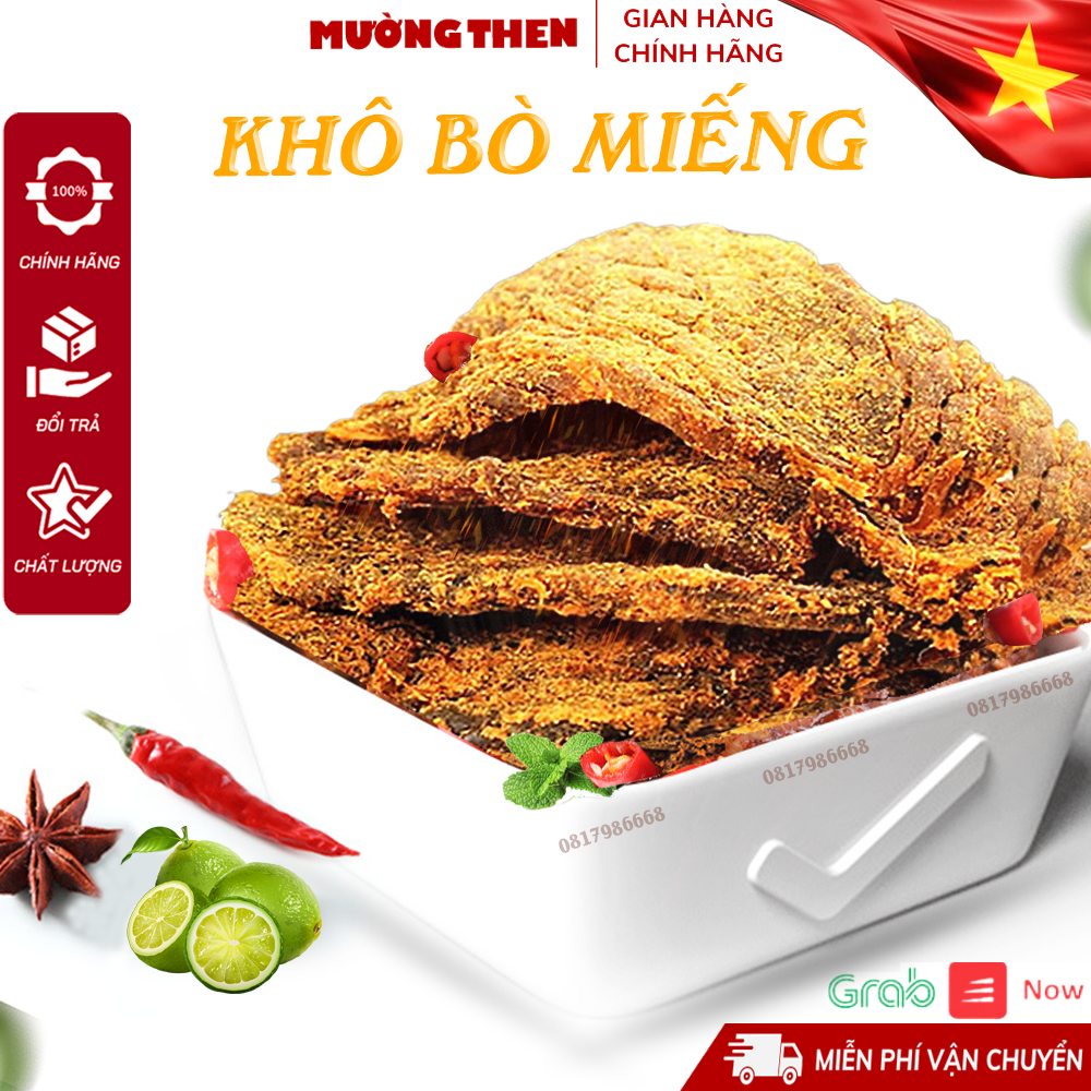Khô bò miếng hồng ngự vị thơm ngọt gia truyền, thịt bò khô miếng thu ba đồ ăn vặt mường then