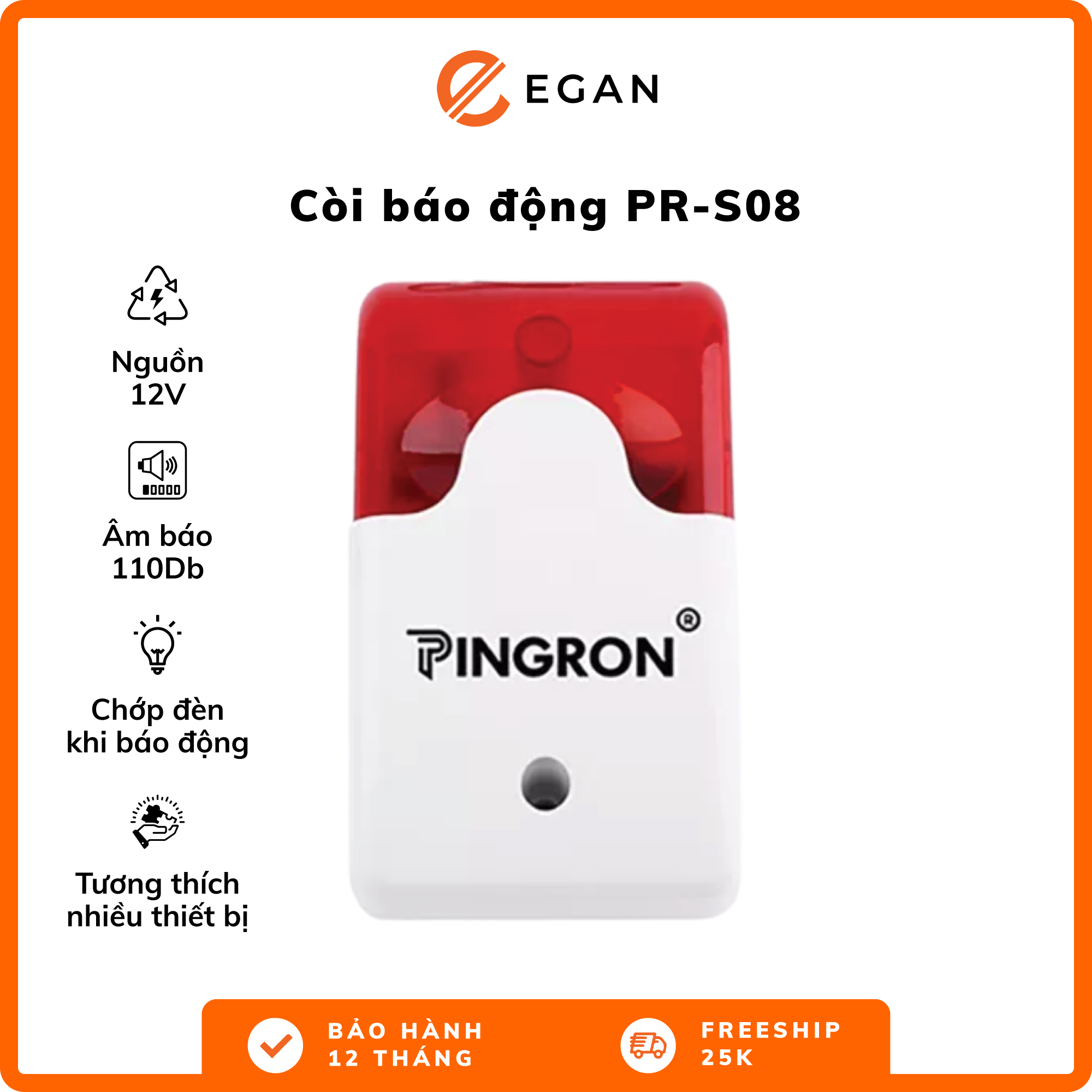 Còi Báo Động Chuông Báo Trộm Chuông Báo Chống Trộm Có Đèn PINGRON PR-S08