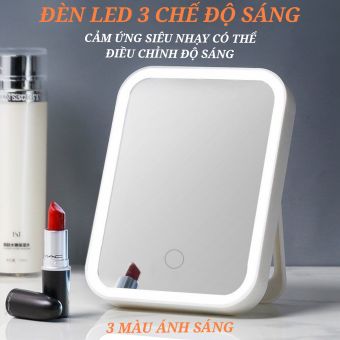 Gương trang điểm để bàn mini cảm ứng SIÊU NHẠY có đèn led 3 CHẾ ĐỘ MÀU gương led để bàn hình chữ nhật cảm ứng với 3 chế độ sáng TÔ THÊM VẼ SANG TRỌNG CHO CĂN PHÒNG CỦA BẠN