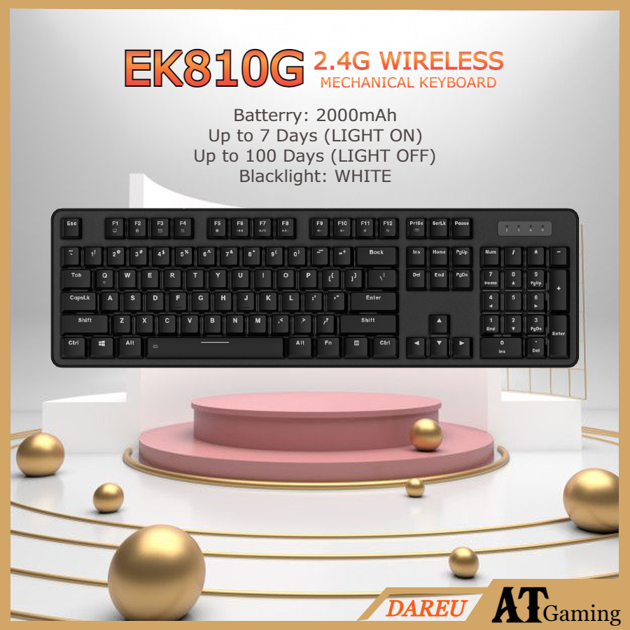 Bàn phím cơ không dây dareu ek810g black 104-keys - white backlight