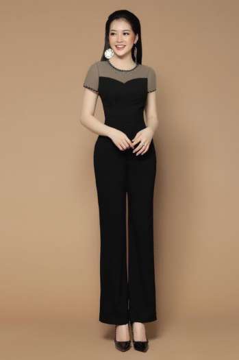 Jumpsuit - Đồ bay dài ống suông phối lưới đính hạt cực đẹp