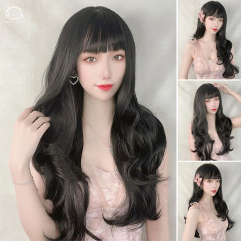 Tóc Giả Thẳng Dài Màu Đen Với Tóc Mái Tóc Giả Dự Tiệc Bằng Sợi Chịu Nhiệt Cho Phụ Nữ Cho Cuộc Sống Hàng Ngày Tóc Thẳng Dài Mũ Nhẹ Kết Cấu