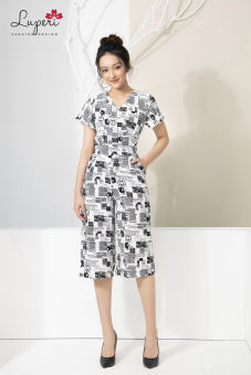 Jumpsuit Nữ Thiết Kế Luperi LFJ769 Tay Ngắn Kết Hợp Quần lửng ống suông họa tiết độc đáo