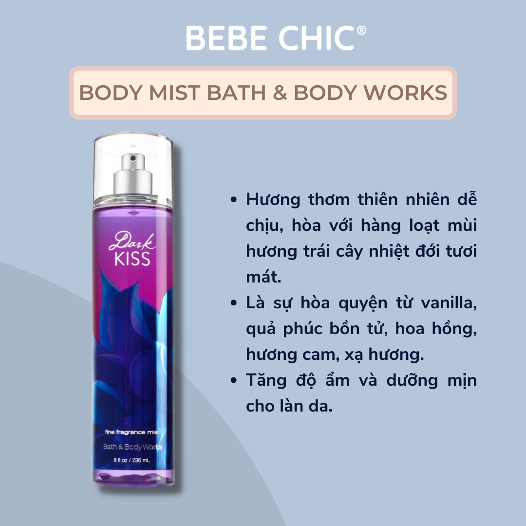 Xịt thơm toàn thân body mist bath & body works 236ml - dark kiss
