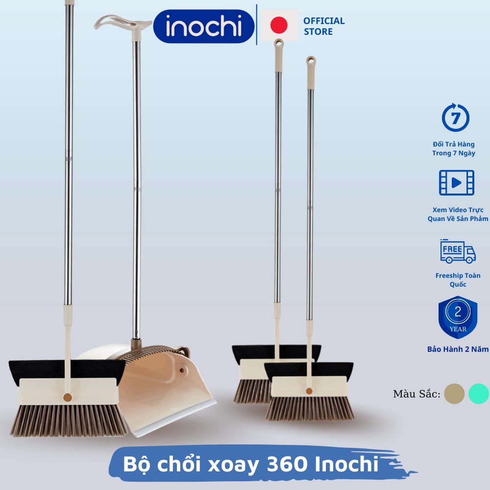 Chổi quét nhà kèm xẻng hốt rác Inochi xoay 360 độ kèm thiết kế 1 mặt có tấm cao su gạt nước