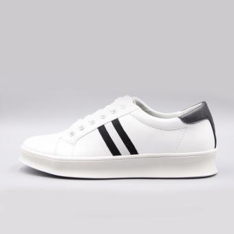 Giày thể thao nam, giày bata nam trắng kẻ sườn, 2 màu đỏ đen, kiểu dáng basic thích hợp đi học, đi chơi