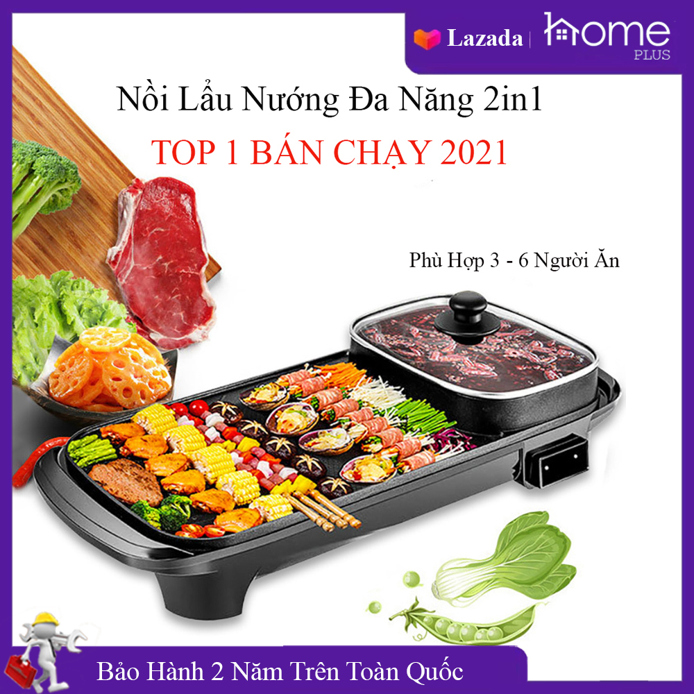 Nồi lẩu nướng dài đa năng 2 trong 1, bếp nướng điện và lẩu tiết kiệm điện năng, tiết kiệm thời gian vừa ăn lẩu vừa ăn nướng, đa dạng trong chế biến món ăn. Bảo hành 2 năm, 1 đổi 1 trong 7 ngày nếu có lỗi từ  NSX