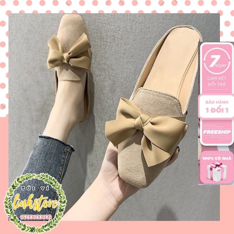 Sục nữ , giày đế bằng ♥️ dép sục nữ da lộn mềm đính nơ vải siêu xinh pl 68