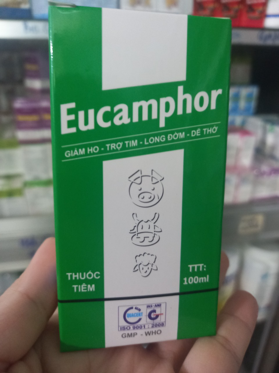 Eucamphor, chai 100ml, hỗ trợ hô hấp cho vật nuôi