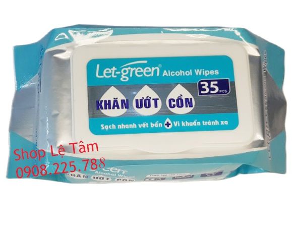 [Hoàn Tiền 10%] Khăn ướt cồn Let-green 35 miếng/bao