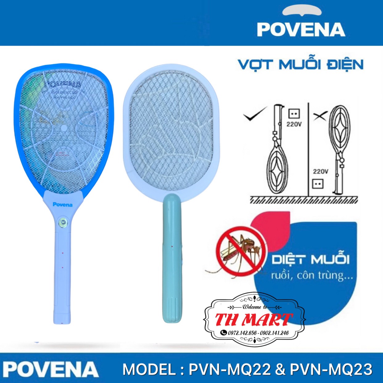 Vợt muỗi cao cấp povena hàng chính hãng mq23 - mq22