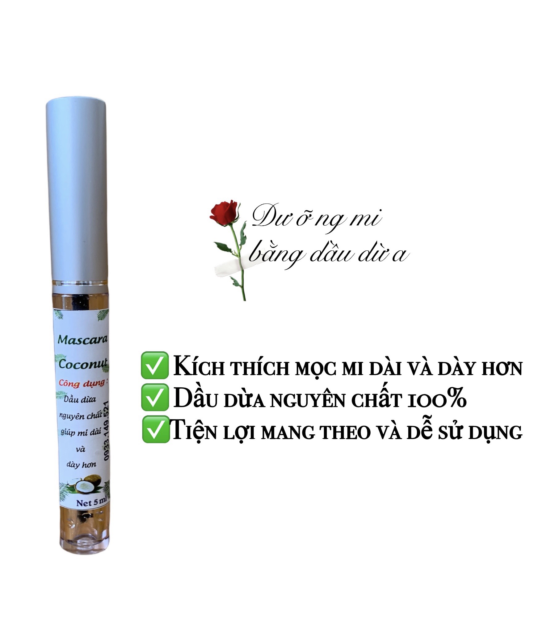 Mascara dưỡng mi bằng dầu dừa nguyên chất giúp mi dài và dày 5ml