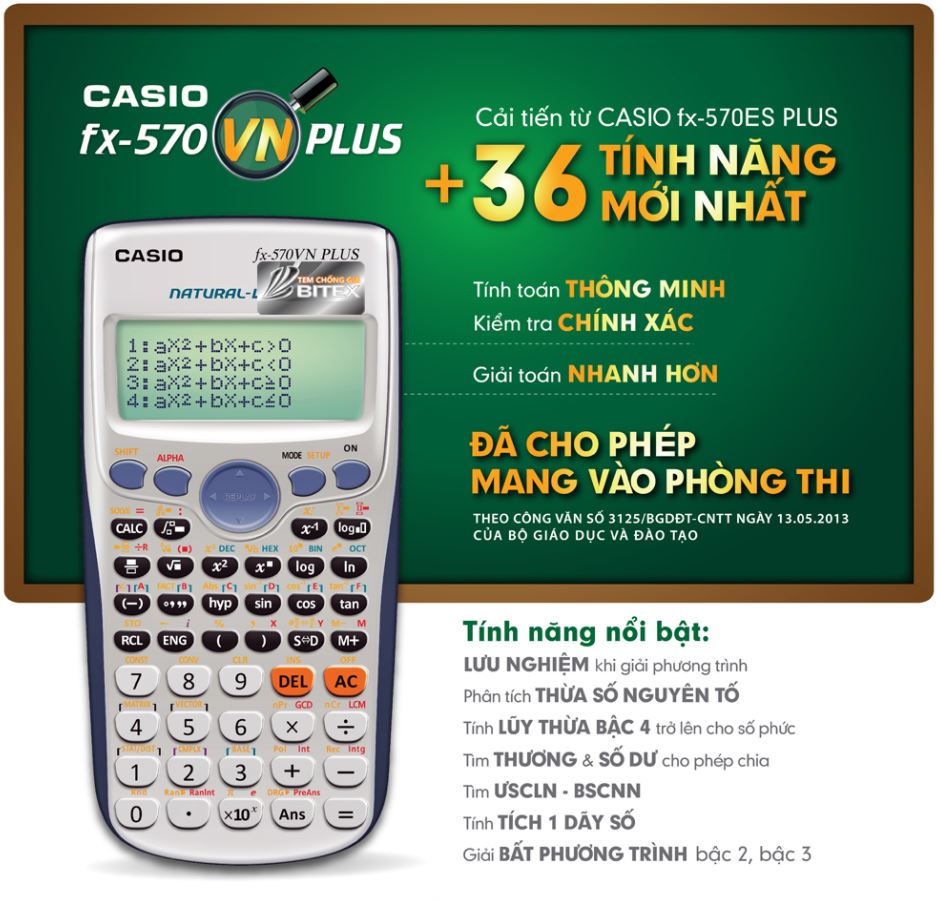 Máy tính casio, máy tính bỏ túi, máy tính toán cơ bản, khoa học - máy tính học sinh casio 570 vn plus phụ kiện giúp trẻ học toán - máy tính số học nhiều công thức - đồ dùng học tập, bảo hành 12 tháng